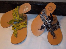 Size 6 Sandals Flip Flops 2 Pairs Urban Outfitters ECOTE Leather Pewter &amp; Green  - £17.33 GBP