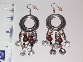 Tribal Dangle Earrings With Wooden Beads And Faux Coins - £15.85 GBP
