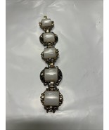 Napier Wide Gold tone Link Bracelet w Faux Mother Of Pearl, Pearl &amp; Rhin... - $131.78 CAD