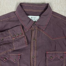 Ryan Michael Linen Western Shirt Mens XL Snap Long Sleeve Red Brown Embr... - $51.21