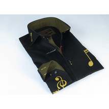 Mens AXXESS Musician Singer Dress Shirt Turkey Musical Notes 322-13 Black Gold image 3