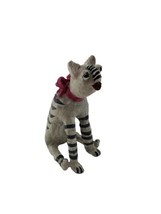 Judie Bomberger PEARL Striped Cat with Pink Bow Wood Sculpture 7 Inch Fi... - $74.20