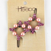 Zhe Jiang Neoglory Jewelry Set of Two Pink Pearl Rhinestone Hair Clips NWT - £7.91 GBP