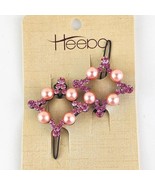 Zhe Jiang Neoglory Jewelry Set of Two Pink Pearl Rhinestone Hair Clips NWT - £7.77 GBP
