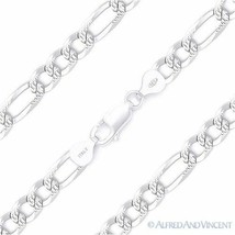 6mm Figaro Link Chain Diamond-Cut Pave Bracelet Solid .925 Italy Sterling Silver - £30.53 GBP+