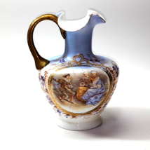Antique Victorian 10&quot; Pitcher Water Jug Victorian Ladies Sky Blue Floral... - $652.36 MXN