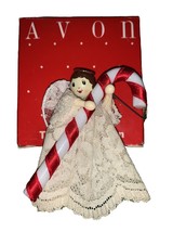 Vintage Avon Heavenly Angel Ornament Angel In Lace Dress with Candy Cane - $9.78