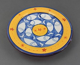 Safi Signed Vintage Moroccan Hand Painted Fish &amp; Stars Pottery Wall Plate Bowl - £68.73 GBP