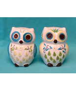 Ceramic owl salt &amp; pepper shakers set Boston Warehouse 3&quot; tall blue gree... - £4.70 GBP
