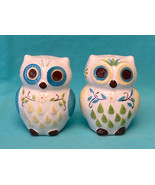 Ceramic owl salt &amp; pepper shakers set Boston Warehouse 3&quot; tall blue gree... - $6.00