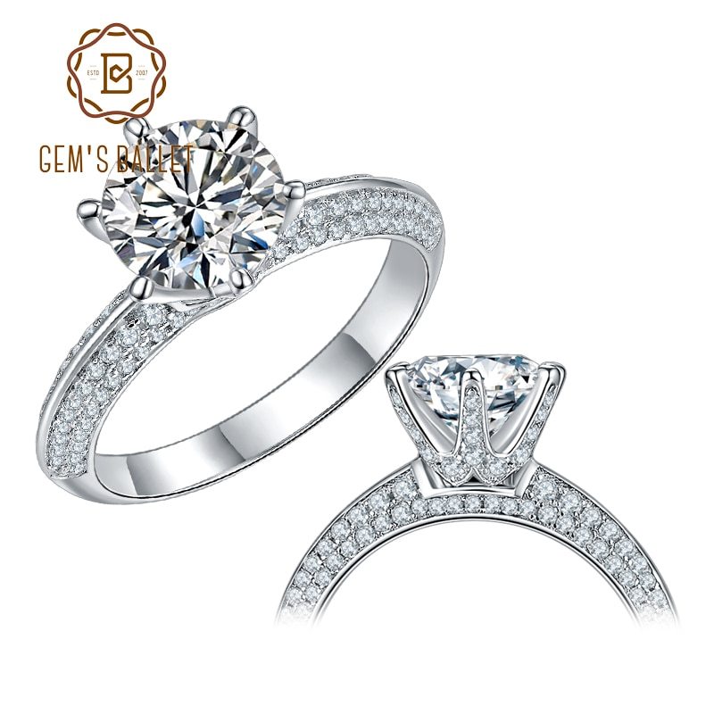 Primary image for GEM'S BALLET 925 Sterling Silver Moissanite Ring 1ct 2ct 3ct  Moissanite Diamond