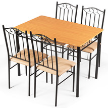 5 PC Dining Set Wood Metal Table and 4 Chairs Kitchen Breakfast Furniture Set - £189.22 GBP