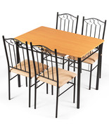 5 PC Dining Set Wood Metal Table and 4 Chairs Kitchen Breakfast Furnitur... - £184.81 GBP