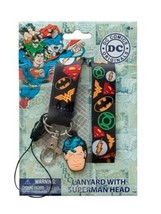 DC Comics Heroes Logos 18&quot; Lanyard with Soft Superman Head Charm NEW UNUSED - $5.94