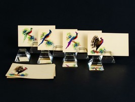 Pyramid Cut Place Card Holders Set 8 with Bird Feather Calling Cards, Vintage - £64.49 GBP