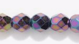 6mm Czech Fire Polish, Metallic Purple Iris Glass Beads 50 facet round - £1.75 GBP
