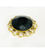 Gold Tone Metal Filigree Black Stone Pin Vintage Estate Brooch Pendant MCM - $24.40 CAD