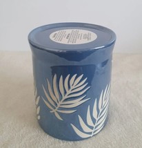 Bath & Body Works Blue Ceramic Palm Fronds Pedestal 3 Wick Candle Holder Stand - $29.99