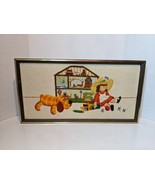 Vintage Framed Needlepoint Crewel Work Toys Dollhouse Doll Stuffed Dog 2... - £32.99 GBP