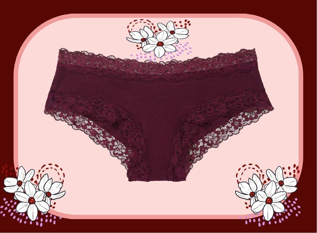 Primary image for XL KIR Dk Red Wine Victoria's Secret Stretch Cotton Lace-Waist &Leg Cheeky Panty