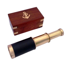 6&quot; Handheld Vintage Brass Telescope with Wood Box-Pirate Navigation Collectible - £15.68 GBP