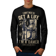 Wellcoda Gamer Lives Joke Mens Long Sleeve T-shirt, Antisocial Graphic Design - £18.07 GBP