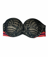 Victorias Secret Strapless Black Lace Very Sexy Padded Bra Orange Pink B... - $18.80