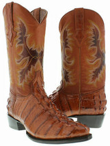 Mens Cowboy Leather Boots Cognac Alligator Tail Print J Toe - £78.31 GBP