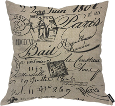 French Script Stamp Throw Pillow Cover Paris Phrase Travel Tourism Landm... - $16.43