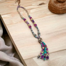 Boho Necklace Womens Vintage Plastic Bead Jewelry 24&quot; Length Handmade Co... - £17.58 GBP