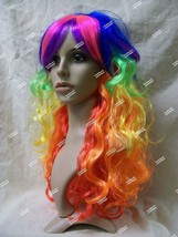 Rainbow Curl Wig Bright Layers Little Pony Rainbow Dash Anime Rave Clown Pride - £13.27 GBP