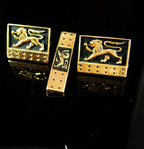 Medieval Lion Cuff links Vintage gold rennaissance Tie clip English Cufflinks me - $125.00