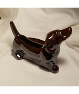 Ceramic Dachshund Planter Trinket Vintage JAPAN Happy Dog Dark Red Brown... - £17.87 GBP
