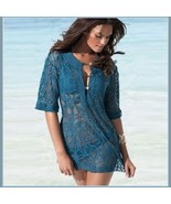 Ocean Blue Crotchet Swim Suit Short Sleeved Beach Tunic Cover Up Shirt  - £37.52 GBP