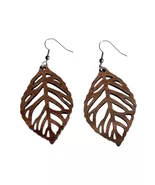 Single Leaf Walnut Wood Drop Earrings - $12.00