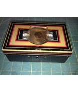 7LL48 SMALL STEEL COIN BOX WITH BRASS MEDALLION, &quot;CHAD VALLEY&quot; MADE IN E... - $55.88