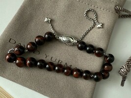 David Yurman .925 Sterling Silver Spiritual Bead Red Tiger Eye Ball Brac... - €339,75 EUR