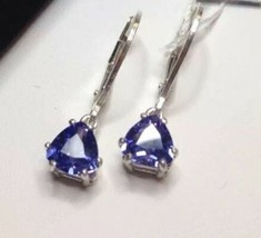 2.00 Ct Trillion Simulated Tanzanite Drop/Dangle Earrings 14K White Gold Plated - £72.00 GBP