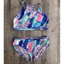 Athleta Girl Reversible Bikini Swimsuit 2 Piece Set Abstract Blue Pink G... - $19.59