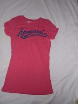 Juniors Med Aeropostale Pink Polka Dot Shirt Top Blue Letters Cotton Summer Fun - £10.28 GBP