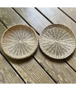 2 Vtg Wicker Paper Plate Holders BBQ Picnic Rattan RV Camping Basket Boh... - $14.84