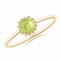ANGARA Solitaire Peridot Ring with Beaded Halo for Women in 14K Solid Gold - £301.38 GBP