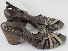 Indigo by Clarks Brown Leather Peep Toe Sandal Heels 8 M US Near Mint Condition - £12.93 GBP