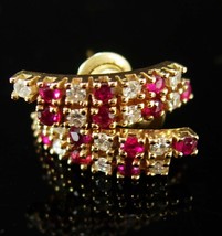 14 Ruby 14 Diamond  Hoop Earrings 14kt gold  Vintage Pierced Earrings jeweled Wo - £339.66 GBP
