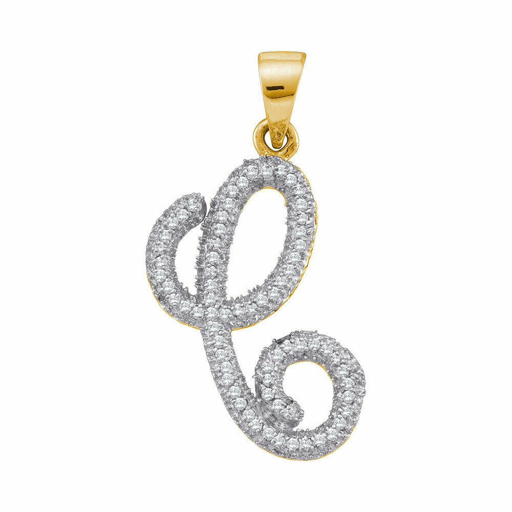 10kt Yellow Gold Womens Round Diamond Cursive C Letter Pendant 1/5 Cttw - $195.42