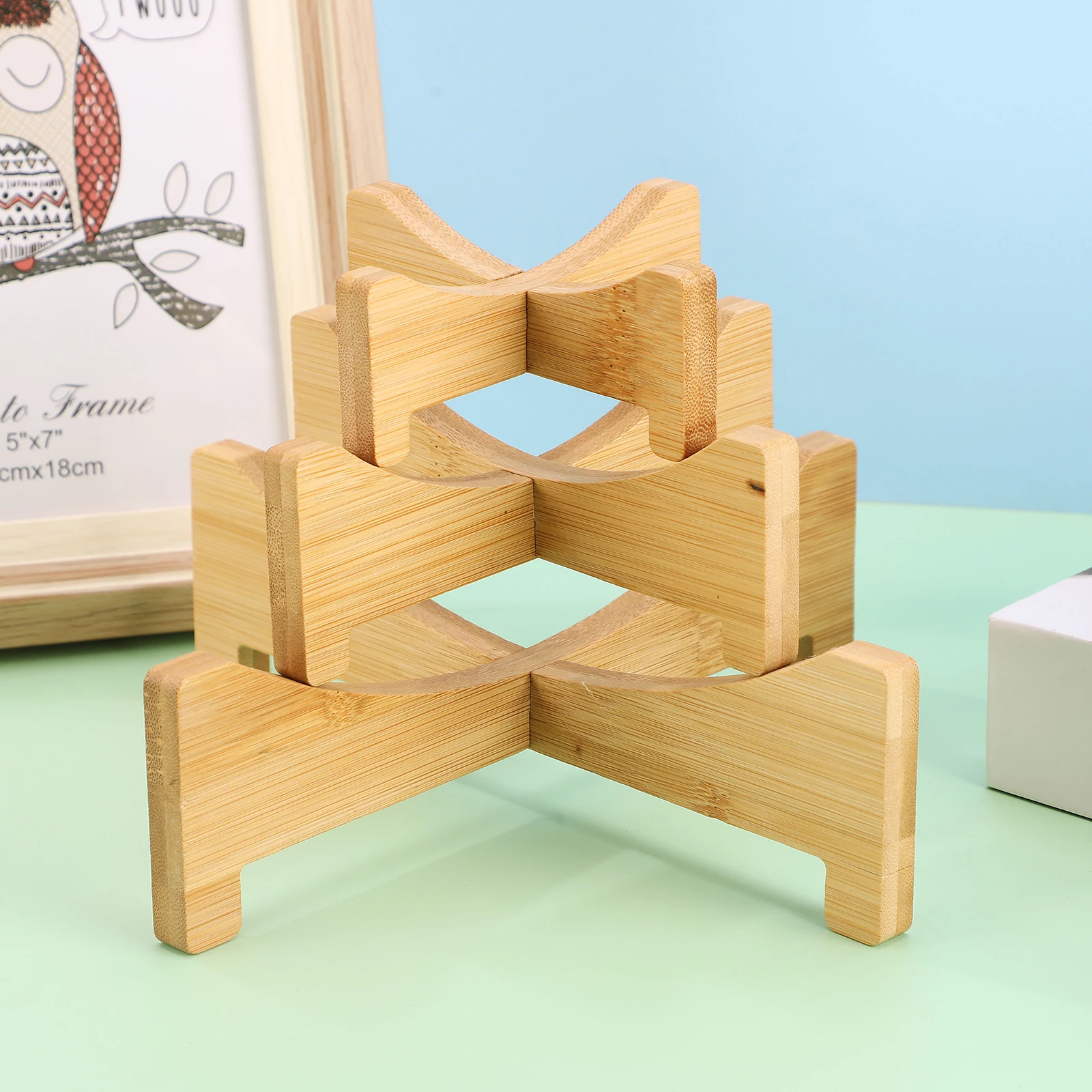 House Home Multifunctional Cross Shaped Bamboo Wood Flowerpot Tray Portable Flow - £19.92 GBP