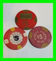 3x Las Vegas Poker Chips John Ascuaga&#39;s Nugget, Circus Circus, Bally&#39;s Casino $5 - £19.77 GBP