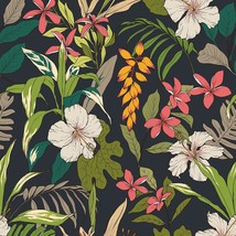 Veelike Black Floral Peel And Stick Wallpaper 17.7&#39;&#39; X 118&#39;&#39; Tropical Dark Leaf - $35.93