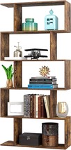 Yusong Wood Bookcase, Rustic Brown, 5 Tier S-Shaped Bookshelf, Freestanding - £72.93 GBP