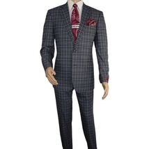 Mens Suit RENOIR English Plaid Window Pane Stretch Slim Fit Comfort 293-14 Gray image 2
